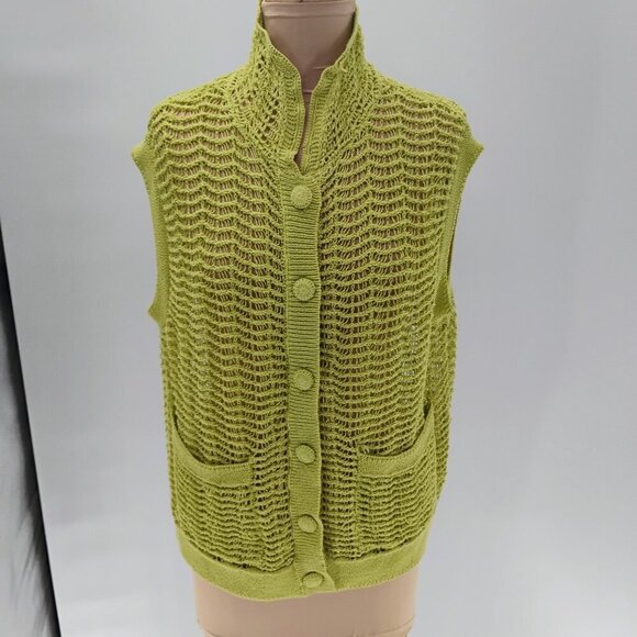 ZARA TEXTURED KNIT VEST LIMITED EDITION LIGHT GREEN crotchet knit fall cotton - Picture 7 of 15